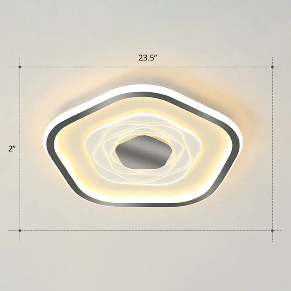 Minimalist Metal Led Flush Ceiling Light - Pentagonal Bedroom Fixture Black / 23.5’ Warm