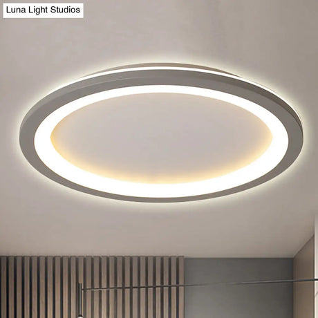 Minimalist Metal Led Grey Flush Mount Light With Acrylic Diffuser In White/Warm 10’/14.5’/19’ Wide