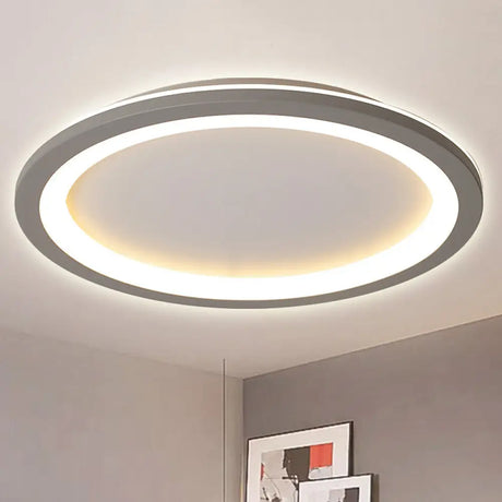 Minimalist Metal Led Grey Flush Mount Light With Acrylic Diffuser In White/Warm 10’/14.5’/19’