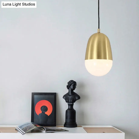 Minimalist Metal Pill Pendant Ceiling Light for Bedroom Brass Finish Brass
