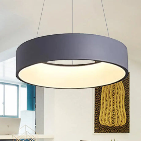 Minimalist Metal Ring Integrated Led Pendant Light - 3 Size & Color Options For Dining Room Grey /