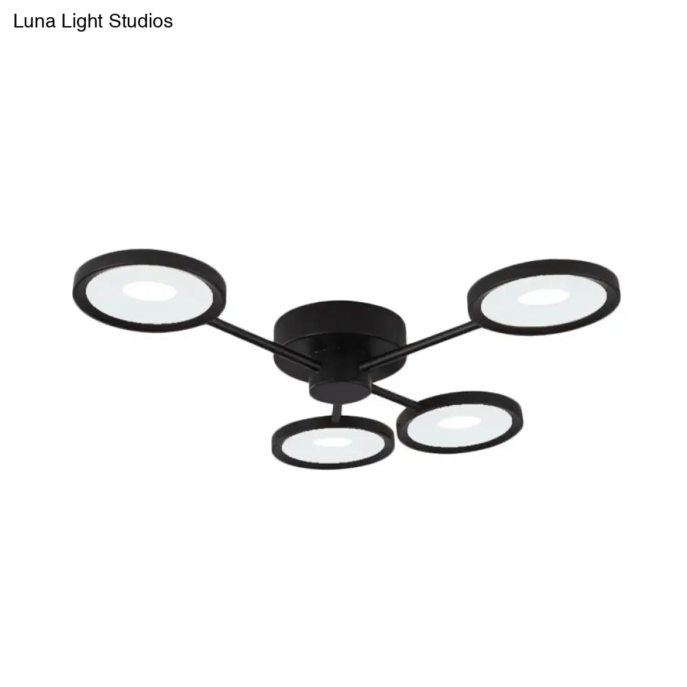 Minimalist Metal Semi Flush Mounted Ceiling Lamp Black Led With 4 Adjustable Heads