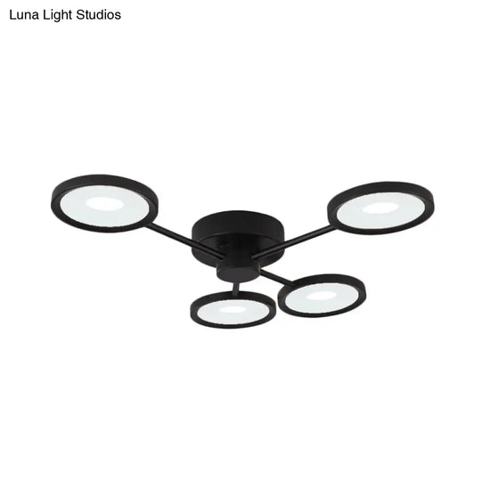 Minimalist Metal Semi Flush Mounted Ceiling Lamp Black Led With 4 Adjustable Heads
