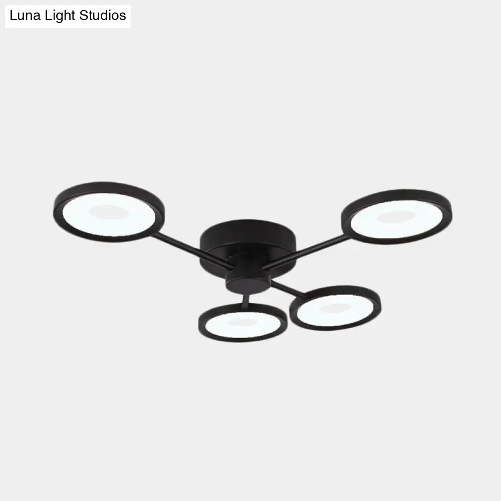 Minimalist Metal Semi Flush Mounted Ceiling Lamp Black Led With 4 Adjustable Heads