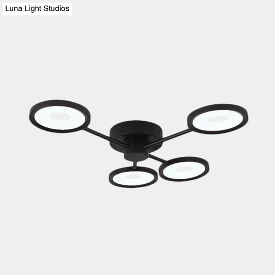Minimalist Metal Semi Flush Mounted Ceiling Lamp Black Led With 4 Adjustable Heads