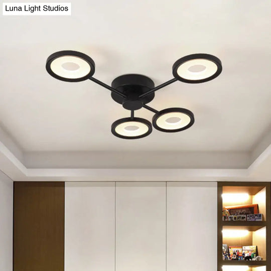 Minimalist Metal Semi Flush Mounted Ceiling Lamp Black Led With 4 Adjustable Heads