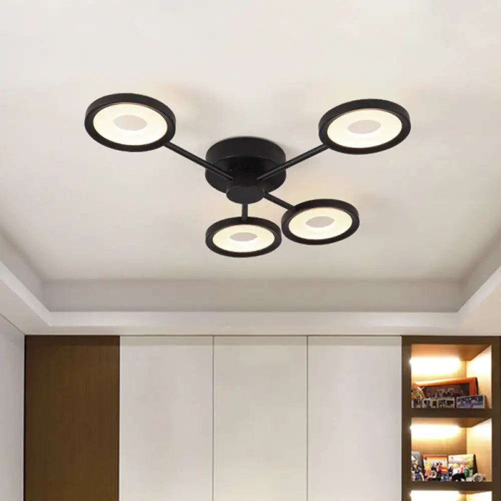 Minimalist Metal Semi Flush Mounted Ceiling Lamp Black Led With 4 Adjustable Heads