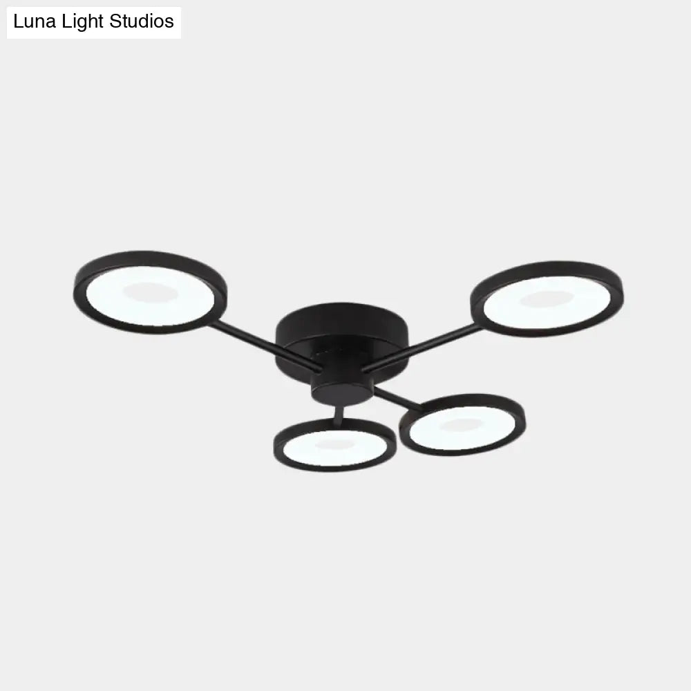 Minimalist Metal Semi Flush Mounted Ceiling Lamp Black Led With 4 Adjustable Heads