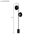 Minimalist Metal Shade Black Finish Reading Floor Lamp With 2 Bulbs