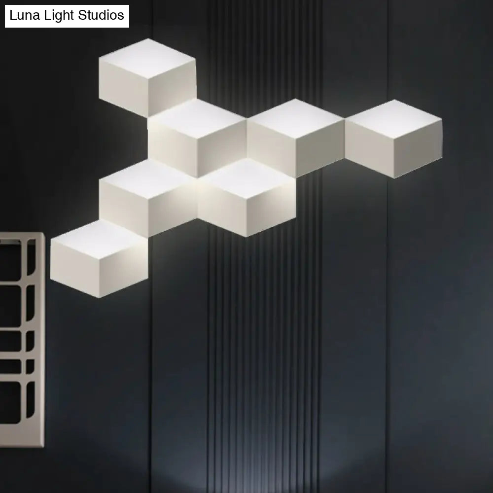 Minimalist Metallic Geometric Wall Mount Light: Cubic Shape 1/2-Light White Lamp For Corridor