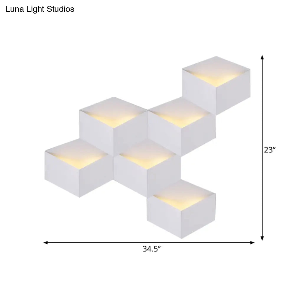 Minimalist Metallic Geometric Wall Mount Light: Cubic Shape 1/2-Light White Lamp For Corridor