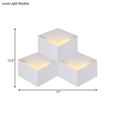 Minimalist Metallic Geometric Wall Mount Light: Cubic Shape 1/2-Light White Lamp For Corridor
