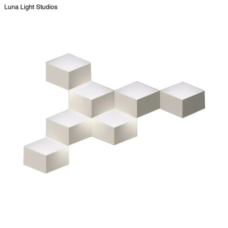 Minimalist Metallic Geometric Wall Mount Light: Cubic Shape 1/2-Light White Lamp For Corridor