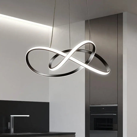 Minimalist Metallic Led Pendant Chandelier - Knotting Ceiling Light For Restaurants (Black) Black
