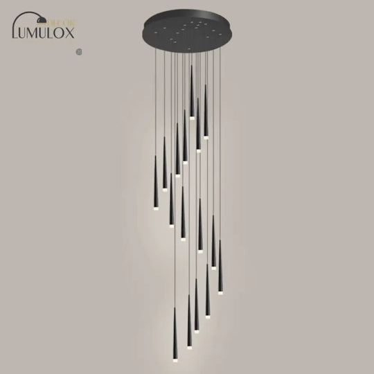 Minimalist Metallic Multi Ceiling Light Staircase Suspension Lighting With Acrylic Shade 16 / Black