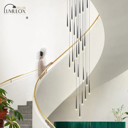 Minimalist Metallic Multi Ceiling Light Staircase Suspension Lighting With Acrylic Shade 25 / Black