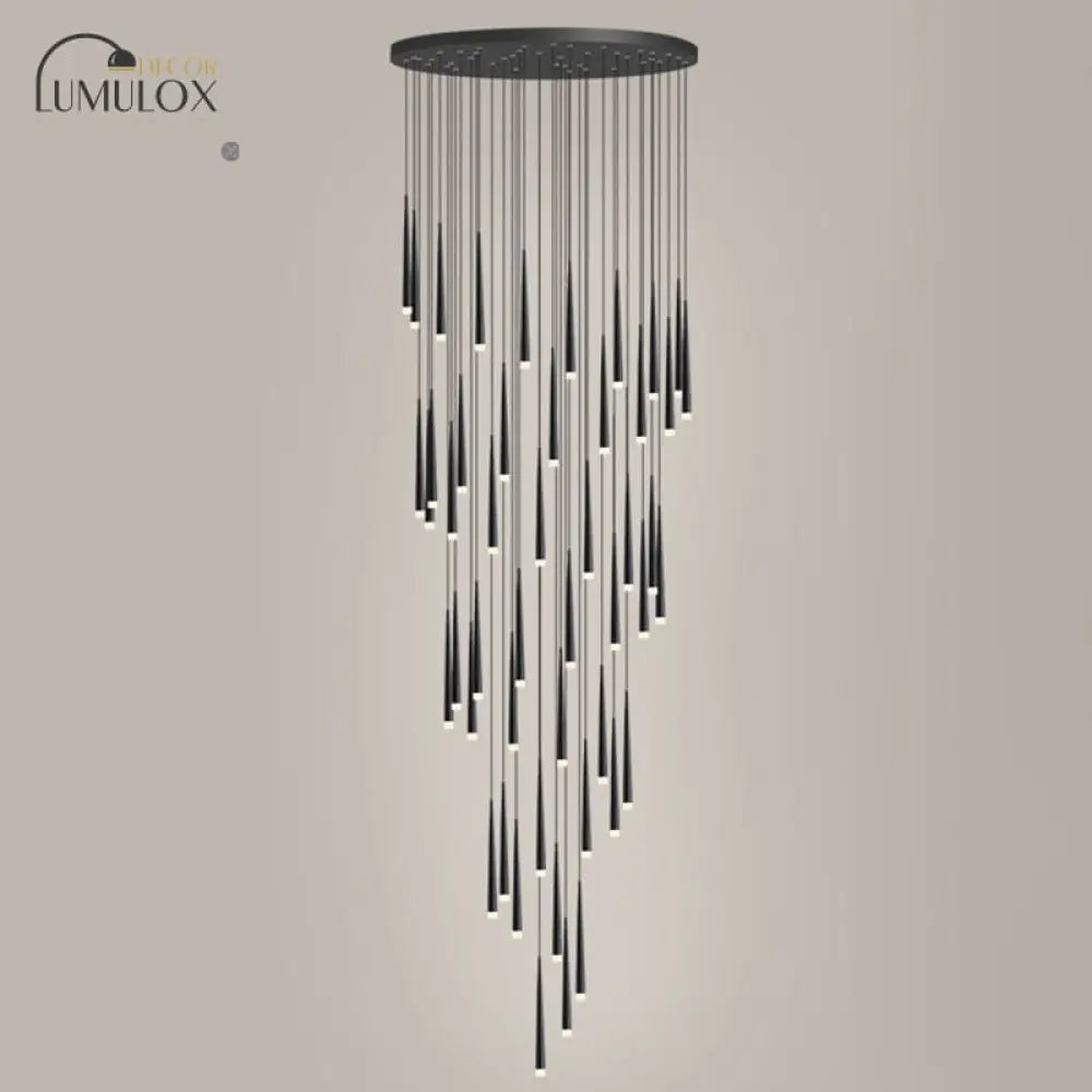 Minimalist Metallic Multi Ceiling Light Staircase Suspension Lighting With Acrylic Shade 48 / Black