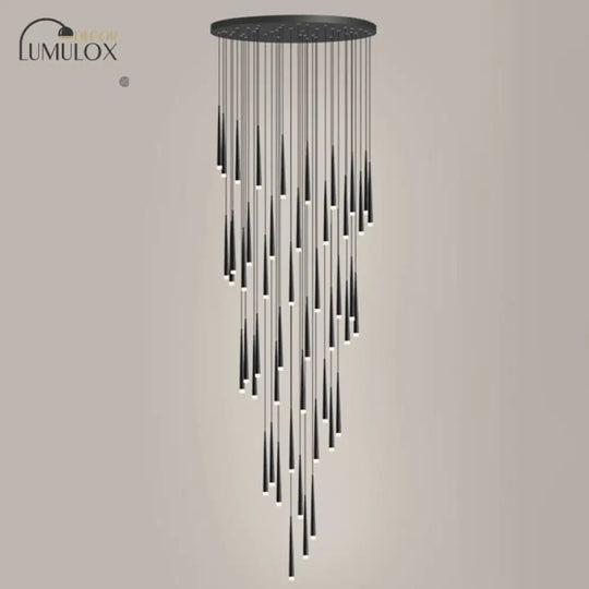 Minimalist Metallic Multi Ceiling Light Staircase Suspension Lighting With Acrylic Shade 48 / Black