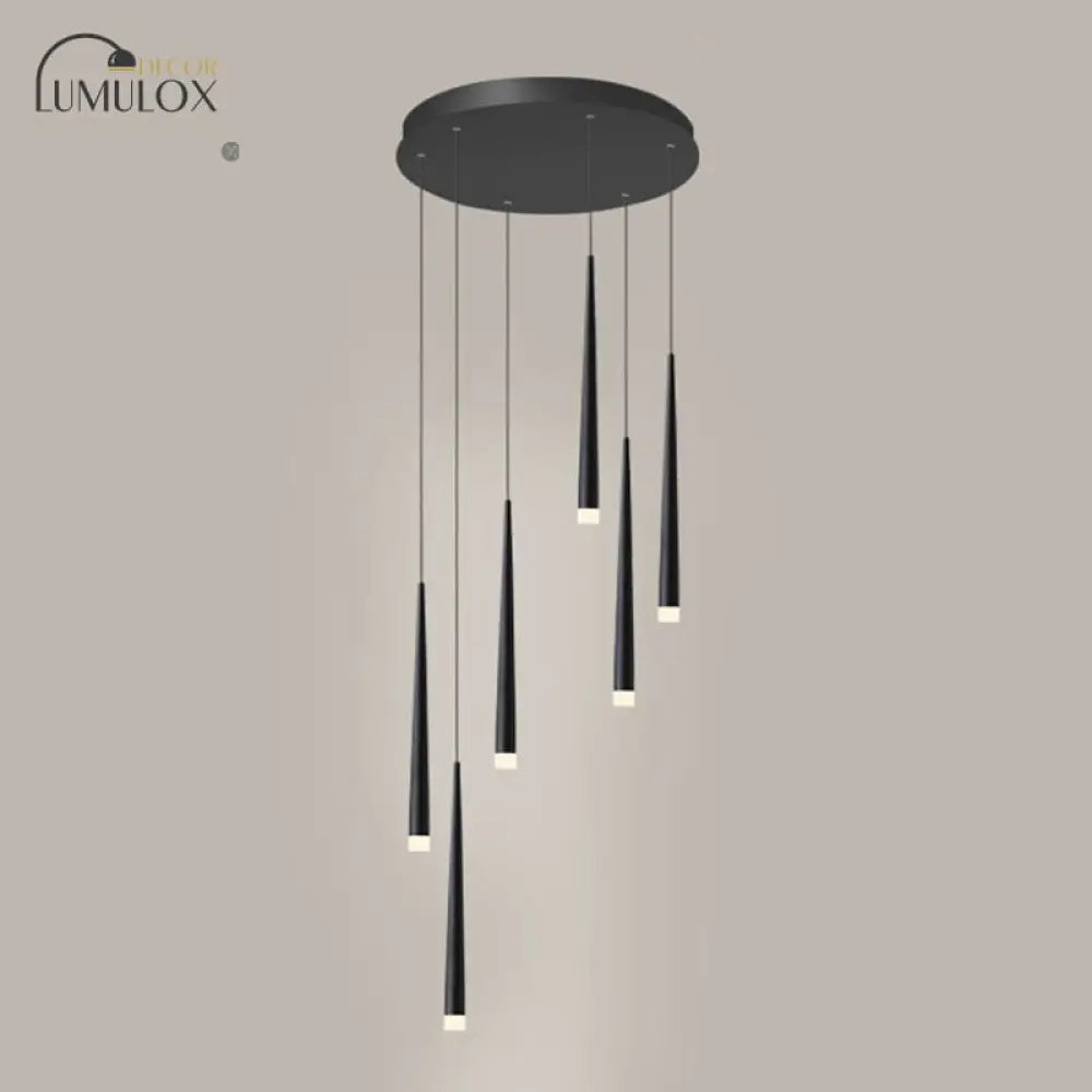Minimalist Metallic Multi Ceiling Light Staircase Suspension Lighting With Acrylic Shade 6 / Black
