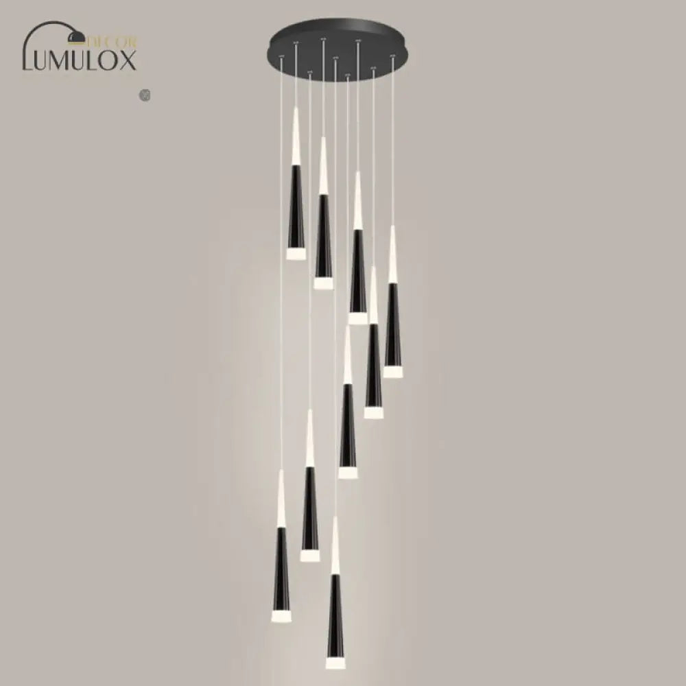 Minimalist Metallic Multi Ceiling Light Staircase Suspension Lighting With Acrylic Shade 9 / White