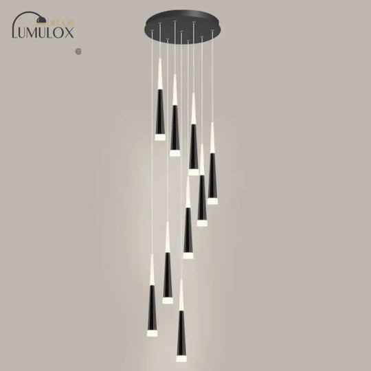 Minimalist Metallic Multi Ceiling Light Staircase Suspension Lighting With Acrylic Shade 9 / White