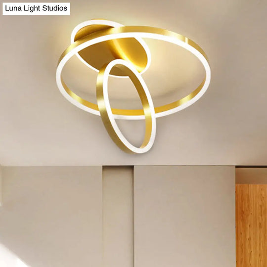 Minimalist Metallic Rings Flush Led Gold Ceiling Lamp - 18/21.5 W Warm/White Light