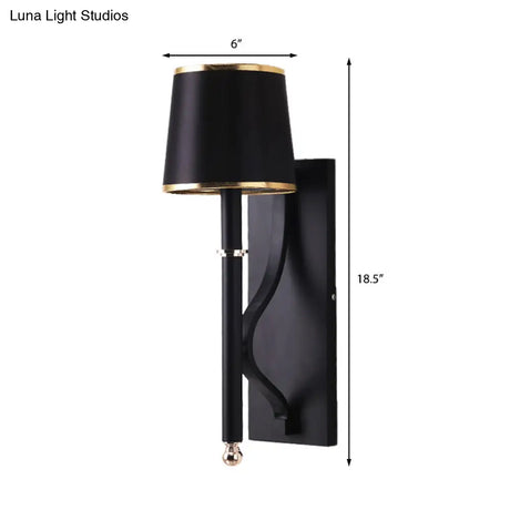 Minimalist Metallic Wall Sconce Light 1-Light Black/Flaxen For Bedroom - 16/18.5 Cone Mount Lighting