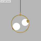 Minimalist Milky Glass Pendant Light With Gold Pendulum - Orb Ceiling