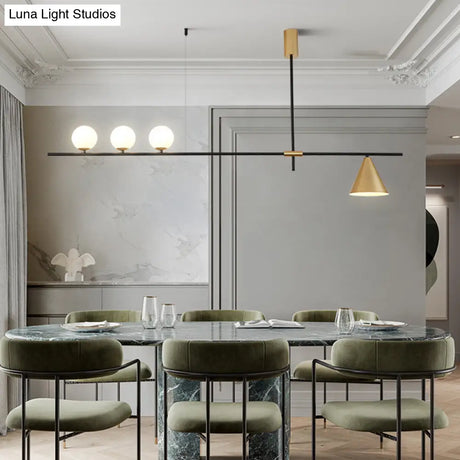 Minimalist Modern Linear Chandelier With Spherical White Glass Ceiling Light Fixture