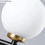 Minimalist Modern Linear Chandelier With Spherical White Glass Ceiling Light Fixture