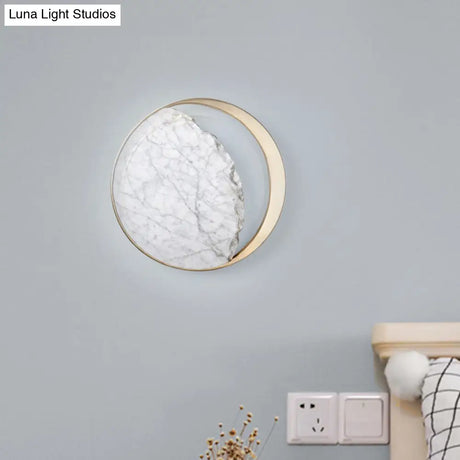 Minimalist Moon Wall Lamp Marble 1-Head Sconce In Gold - Perfect For Living Room