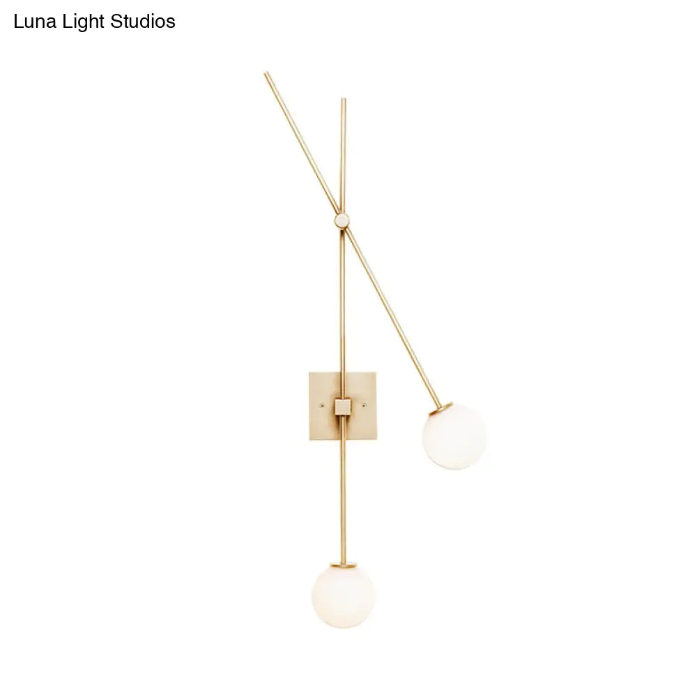 Minimalist Opal Glass Bubble Wall Sconce With Metal Arm - 2 Bulb Light Fixture In Black/Gold