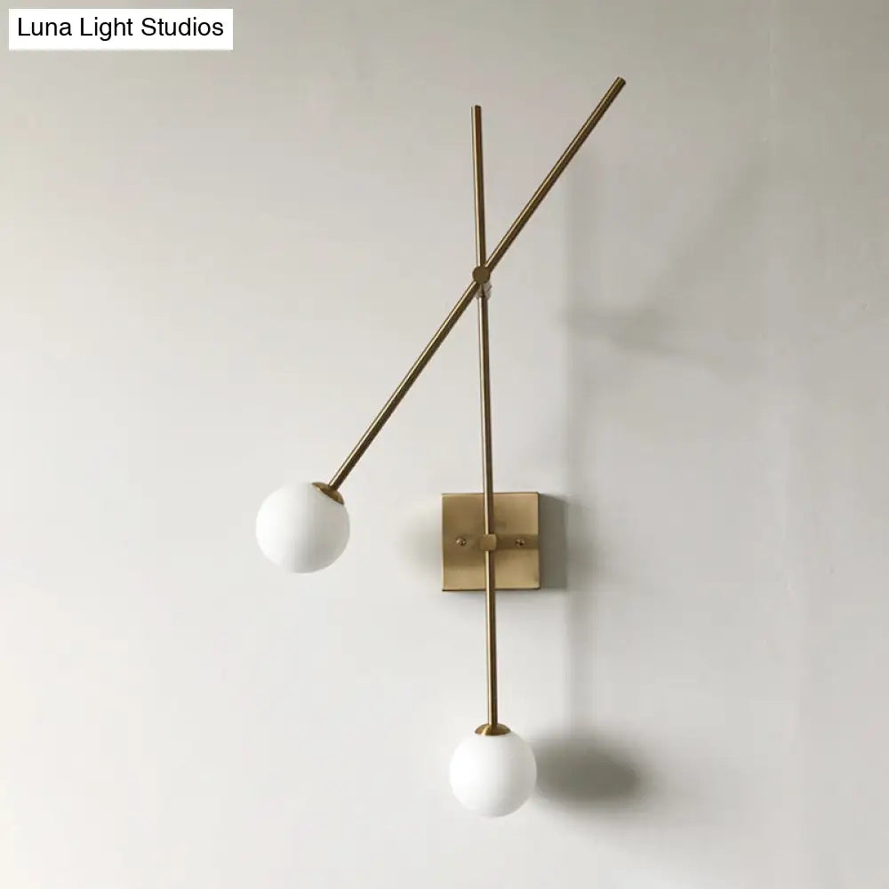 Minimalist Opal Glass Bubble Wall Sconce With Metal Arm - 2 Bulb Light Fixture In Black/Gold