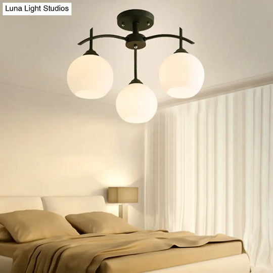 Minimalist Opal Glass Flush Light In Black For Living Room Ceiling