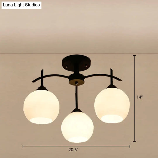 Minimalist Black Domed Flush Ceiling Light With Opal Glass For Living Room 3 /