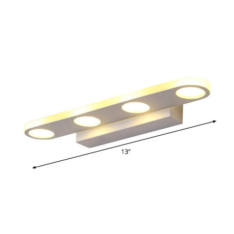 Minimalist Oval Acrylic Vanity Light With 4/6 Bulbs In Warm/White - 15/23 Length And White Finish
