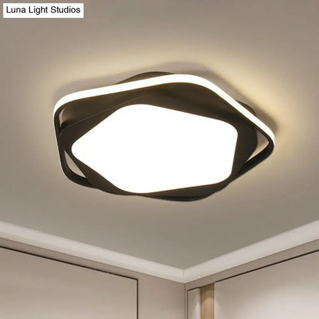 Minimalist Pentagonal Flush Mount Lighting Black Acrylic Led Fixture For Bedroom. / Warm Ceiling