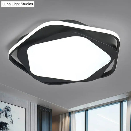 Minimalist Pentagonal Flush Mount Lighting Black Acrylic Led Fixture For Bedroom. / White Ceiling