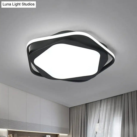 Minimalist Pentagonal Flush Mount Lighting Black Acrylic Led Fixture For Bedroom. / Remote Control