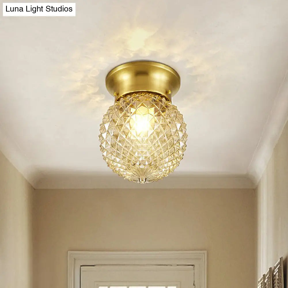 Minimalist Pineapple Glass Ceiling Light For Corridor With Brass Flush Mount