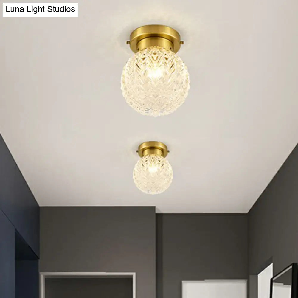 Minimalist Pineapple Glass Ceiling Light For Corridor With Brass Flush Mount
