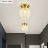 Minimalist Pineapple Glass Ceiling Light For Corridor With Brass Flush Mount