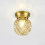 Minimalist Pineapple Glass Ceiling Light For Corridor With Brass Flush Mount / 6
