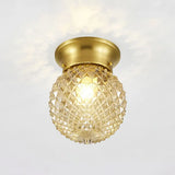 Minimalist Pineapple Glass Ceiling Light For Corridor With Brass Flush Mount / 8