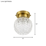Minimalist Pineapple Glass Ceiling Light For Corridor With Brass Flush Mount