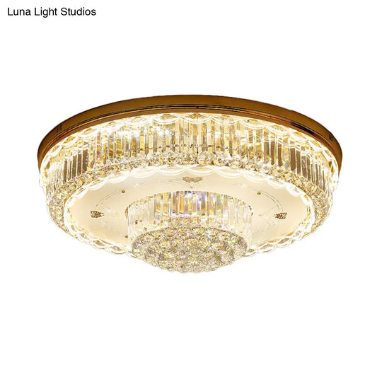 Minimalist Prismatic Crystal Gold Flush Mount Light For Living Room - 2 Tiers Led Ceiling Fixture