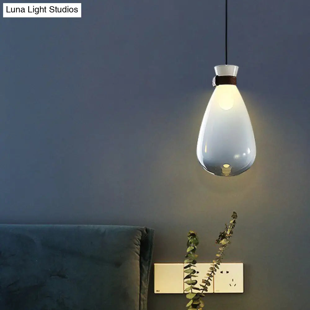 Minimalist Raindrop Glass Hanging Light With Leather Strap 1-Light Suspended Lighting Fixture