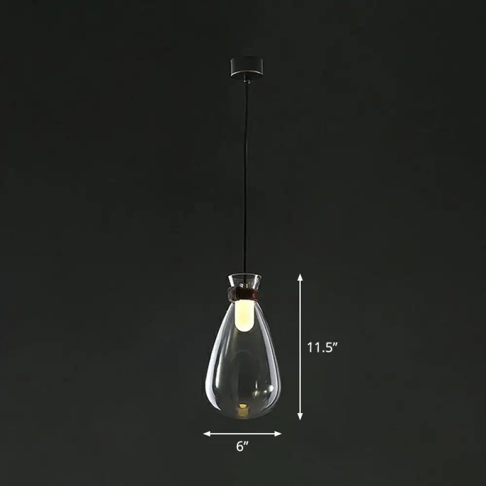 Minimalist Raindrop Glass Hanging Light With Leather Strap - 1-Light Suspended Lighting Fixture