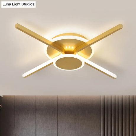 Minimalist Ray Flushmount Metallic Led Ceiling Lamp For Hotels - Warm/White Light 19.5’/24.5’ Wide