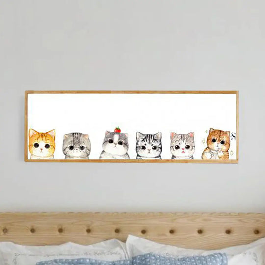 Minimalist Rectangle Cat Silhouette Led Wall Light Fixture - Metallic Finish Wood